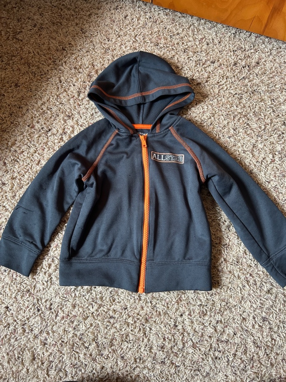 healthtex Gray Hooded Zip Sweatshirt with Orange Accents